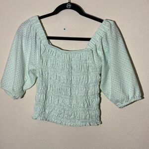 BB Dakota by Steve Madden Womens Top XS Mint Green Smocked Crop Top Puff Sleeves